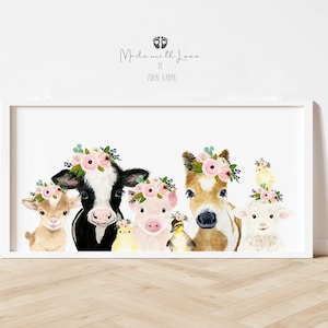 Farm Animal Nursery Decor, Farm Nurseru Mural Art,  Pano Canvas Nursery Print, Baby Room Decor, Farm Nursery Art Baby Girl Baby Boy nursery