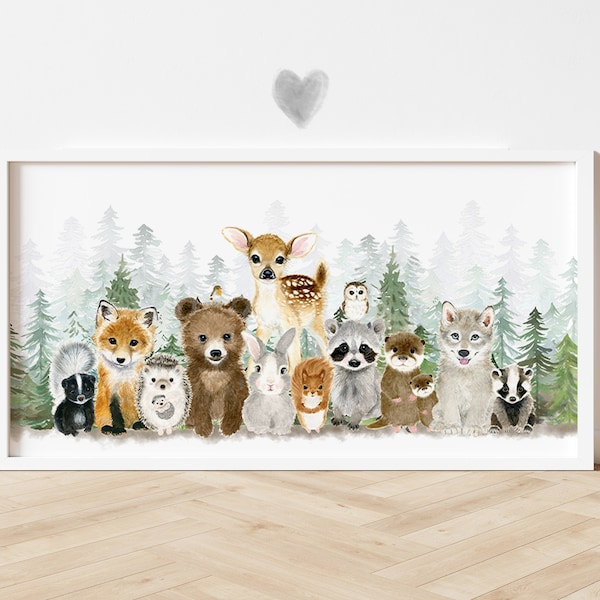 Woodland Nursery Panoramic Decor, Woodland Nursery Prints, Woodland Nursery Art, Woodland Baby Animal Prints, Nursery Wall Art, Nursery gift