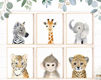 Nursery Decor, Safari Nursery Prints, Nursery Art Prints, Baby Animal nursery prints,  Elephant nursery Giraffe  Safari baby shower decor