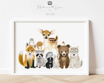 Woodland Nursery Panoramisch Decor, Woodland Nursery Prints Woodland Nursery Art, Woodland Baby Animal Prints, Kinderkamer Kunst aan de muur, Kwekerij cadeau