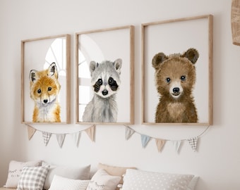 Woodland Nursery Print Set, Watercolor Animals, Nursery Wall Art, Baby Shower Gift