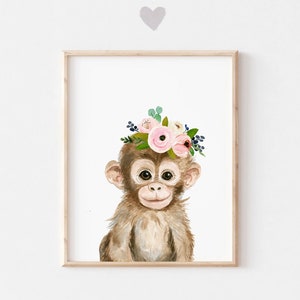 Baby monkey art print, monkey nursery decor, nursey safari prints, Nursery Wall Decor, Jungle animal prints, nursery wall art, nursery decor