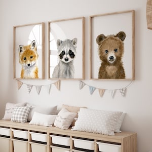 Woodland Nursery Print Set 3, Woodland Nursery Gift, Woodland Nursery Art, Woodland Baby Animal Prints, Nursery Wall Art , Baby shower gift