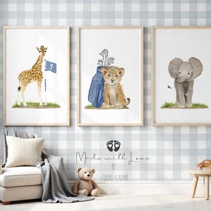 Golf Nursery Safari Decor, Golf Animals Nursery Prints , Golf Safari Animals Baby Shower Baby, Sports Golf Animal Prints Watercolor Golf