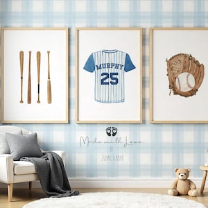 Impresiones personalizadas de béisbol, impresiones de béisbol, arte mural deportivo personalizado para niño, juego de impresiones de béisbol, arte mural de béisbol, decoración deportiva para guardería
