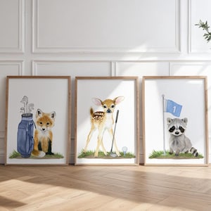 Golf Woodland Animals Prints, Golf Nursery Decor, Golf Sports Nursery, Sports Baby Animals Prints ,Boy Nursery Decor, Baby shower gift