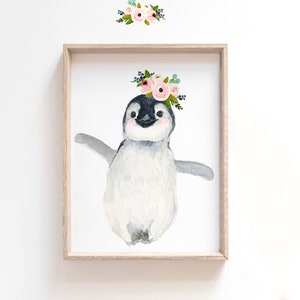 Penguin Nursery art, Arctic Animal nursery, Girl Nursery, Baby Animal Painting, Girl Nursery Art,  Baby girl room, Wall Decor, Art Print
