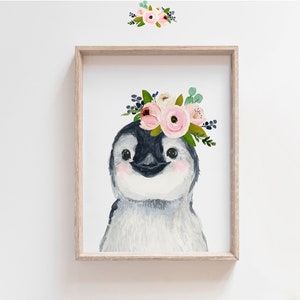 Penguin Nursery Wall Art Nursery decor Arctic Animal Nursery Prints Girl Nursery Baby Animal Painting Baby girl room Wall Decor Art Print