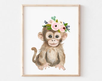 Baby monkey nursery art print, safari nursery decor, nursey prints, Nursery Wall Decor, Jungle animal prints, nursery wall art, nursery gift
