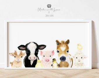 Farm Animal Nursery Decor, Farm Animals Canvas Pano Art, Pano Nursery Wall Art, Baby Girl, Baby Boy Nursery, Baby Room Decor, Farm Nursery