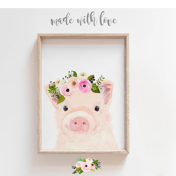 Nursery decor, Nursery wall Art , Pig painting, Animal Prints, farm animals print, pig painting, pig print,  Farm nursery prints girl