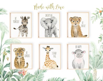 Safari Nursery decor, Nursery Print Set  Safari Nursery Art Print, Animal Art Elephant, Giraffe, Cheetah, Lion, Zebra safari nursery gift