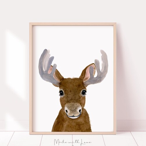 Woodland Nursery Decor Moose Paintingmoose Print Moose Etsy