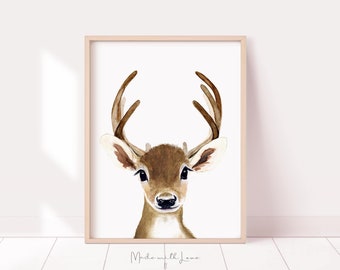 Deer painting, Buck painting, Woodland Nursery Decor, Nursery Wall Art, Woodland nursery Prints, Nursery Animal Print Woodland Nursery Print