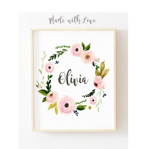 Nursery decor, Personalized floral wreath, personalized floral art decor, girl nursery room decor, girl room decor