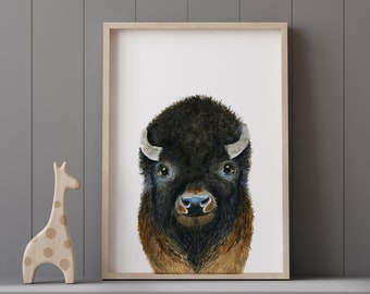 Bison Nursery Art Print, Buffalo Print, Bison Painting, Nursery Decor, Nursery Art, Nursery Wall Art, Kids Room Decor, Bison Poster Art gift