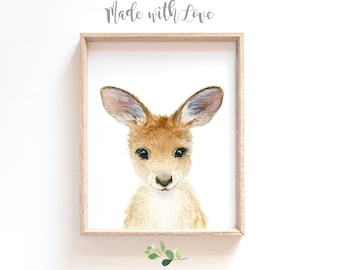 Watercolor kangaroo joey, nursey prints, Australian Animals Nursery ,watercolor kangaroo, cute joey, Animal Wall Art ,Nursery Wall Decor