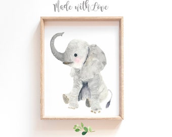 Elephant painting, Baby elephant  print, Safari nursery decor, Baby animal prints, baby shower gift nursery wall art