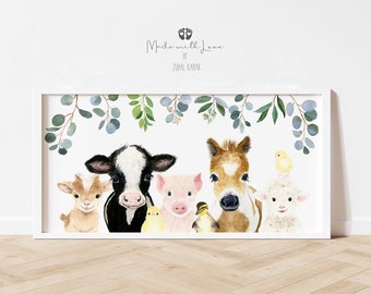 Farm Animal Nursery Decor, Farm Animals Canvas Pano Art, Pano Nursery Wall Art, Baby Girl, Baby Boy Nursery, Baby Room Decor, Farm Nursery