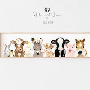 Farm Pano Nursery Print, Baby Animal Nursery Art, farm Animal Watercolor, farm  Baby Room Decor, Nursery Canvas Print, Canvas or PAPER