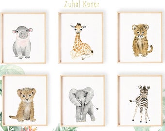 Nursery Gift, Nursery Print Set  Safari Nursery Art Print, Animal Art Elephant, Giraffe, Cheetah, Lion, Zebra safari nursery decor