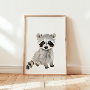 Raccoon print, Nursery print raccoon, Woodland nursery, nursery art, raccoon painting, watercolor animal, woodland baby shower gift raccoon