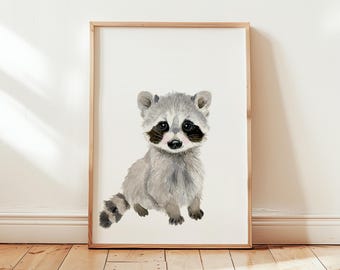 Waschbär Print, Kinderzimmer Poster, Waschbär Print, Waldposter, Geschenk zur Geburt, Waschbär, Poster zur Geburt, Taufe