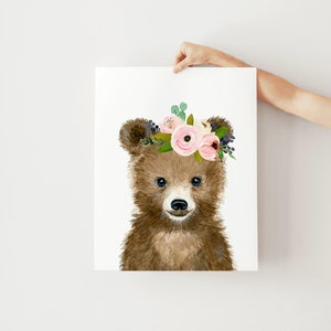 Woodland Nursery Decor, Nursery Prints, Nursery Wall art, Woodland Baby shower, Woodland Animal Print, Flower crown animals, Forest Nursery image 10