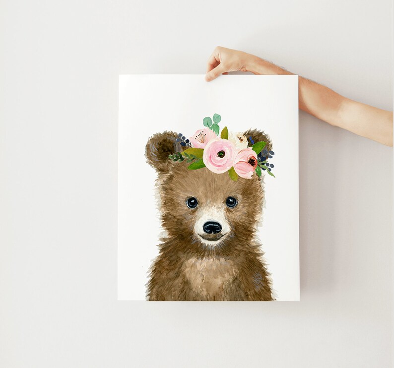 Woodland Nursery Decor, Nursery Prints, Nursery Wall art, Woodland Baby shower, Woodland Animal Print, Flower crown animals, Forest Nursery image 10