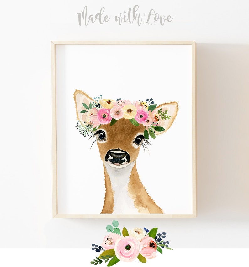 Woodland Nursery Decor Nursery wall art Deer Flower Crown Etsy