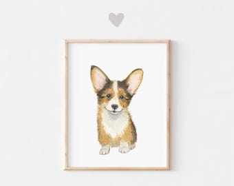 コーギー　ウェルシュコーギー　犬　犬の絵　原画　絵画　鉛筆画　手描き　イラスト まなざし - ウェルシュコーギー犬の子犬 No.4】アートポスター 犬の絵