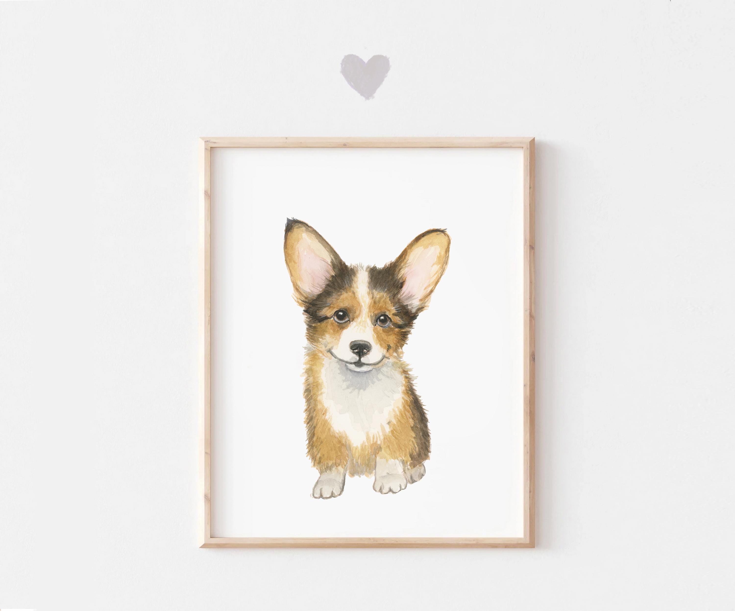 ウェルシュ・コーギーの水彩画アート、ウェルシュ・コーギーの子犬の