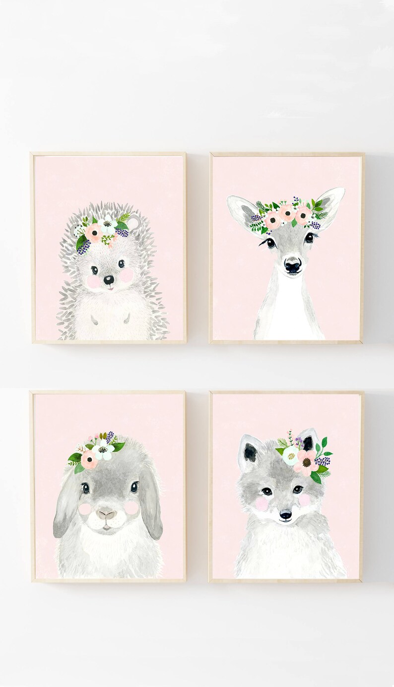 Animal Print Set Set of 4 Prints Bunny Fox Deerhedgehog Etsy