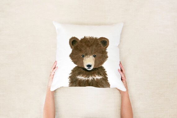 Woodland Nursery Decor, Bear baby pillow, Woodland neutral nursery, woodland animals pillows, pillow+insert, woodland baby shower gift