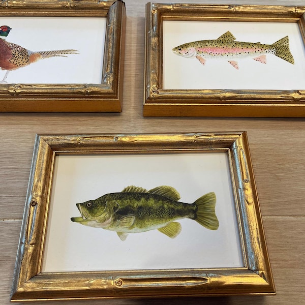 Framed Watercolor Hunting Nursery Art Prints, Deer, Fish, Turkey, Boy Room Decor