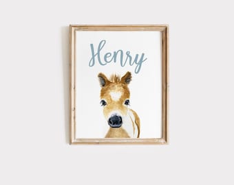 Personalized Farm nursery prints, Horse Nursery decor, Foal horse painting, Watercolor Baby horse, Baby horse Print, Gender Neutral Nursery
