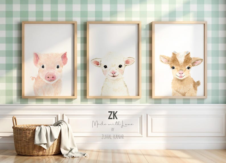 Watercolor lamb print, personalized nursery, farm nursery, lamb decor, farm animal lamb print, Neutral Nursery Prints, Baby Shower Gift image 5