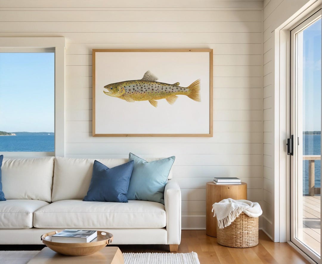 Dipinto di trota fario, stampa di trota fario ad acquerello
