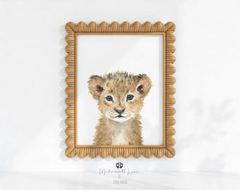 Nursery lion print, Safari nursery decor, Safari Baby Shower Gift, Watercolor lion art, nursery wall art, Lion Playroom Art Decor, Lion Cub