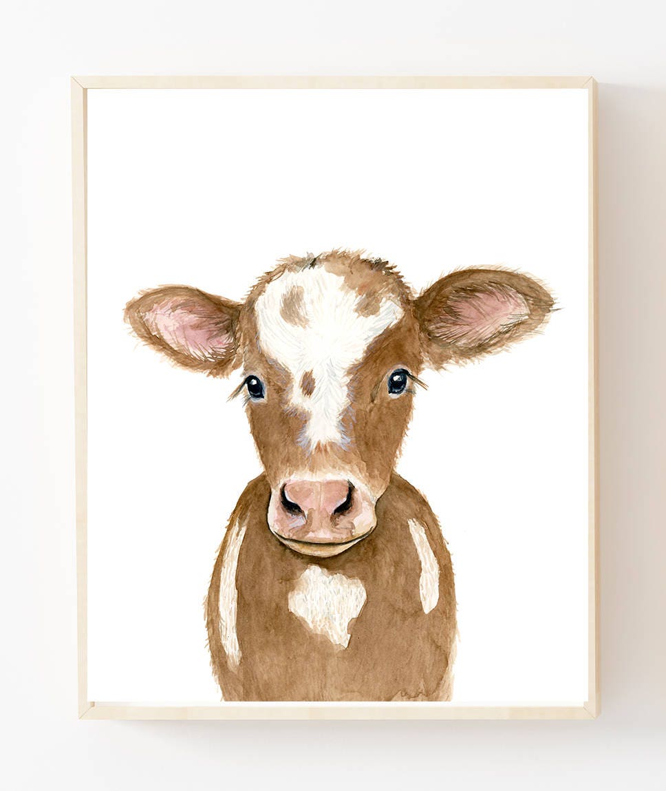 Download Watercolor cow calf baby farm animals cow painting baby | Etsy