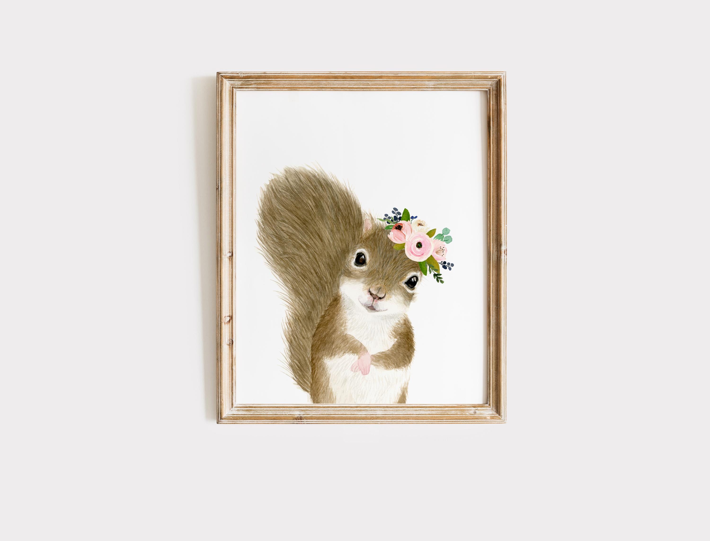 水彩画の花柄リスのプリント、保育園の森の装飾 - Etsy 日本