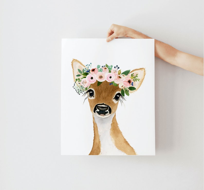 Woodland Nursery Decor, Nursery Prints, Nursery Wall art, Woodland Baby shower, Woodland Animal Print, Flower crown animals, Forest Nursery image 9