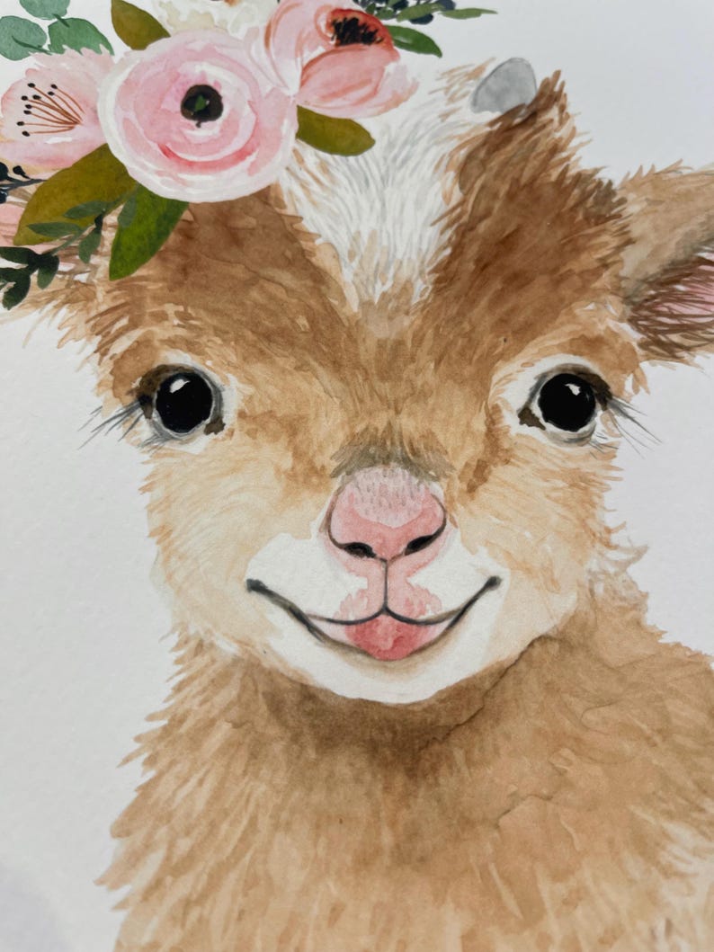 Farm Animal Nursery Prints, Floral Crowned Baby Animals, Set of 6 image 10