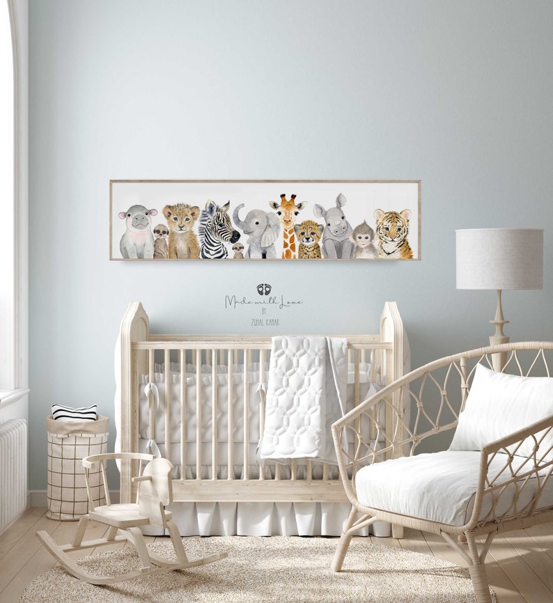 Safari Pano Nursery Print, Baby Animal Nursery Art, Safari Animal Watercolor, Jungle Baby Room Decor, Nursery Canvas Print, Canvas or PAPER image 5