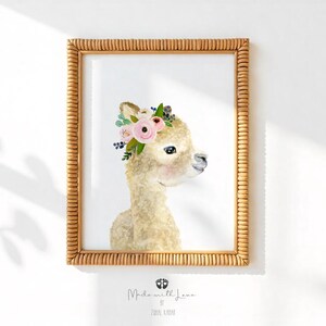 Aquarell Alpaka Kinderzimmer Wandbild, Babyzimmer Lama Lama Dekor, Lama Kinderzimmer, Babyzimmer Dekor Lama, Alpaka Kunstdruck, Blume Kinderzimmer Drucke
