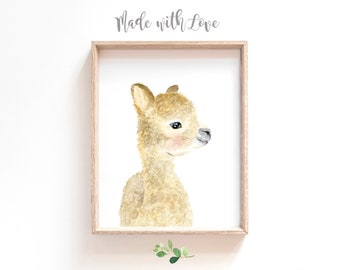 Watercolor baby Llama alpaca, Llama painting, LLama nursery, Animal Paintings, alpaca, watercolor animals, farm animals, baby shower gift,