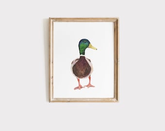Watercolor Mallard Duck Art, Mallard Duck Nursery, Duck Nursery Print, Hunting nursery, Farm Nursery, Giclee Art Print, Gift Duck Wall Art,