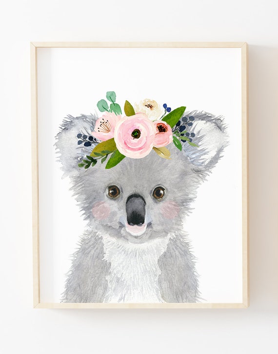 Personalised Koala Bear Print Baby Girl Nursery Prints Little Girls Bedroom  Decor Personalized Newborn Baby Gifts Floral Wreath Wall Art 