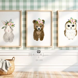 Eulenmalerei in Aquarell Optik, Eulenmalerei, Eulenmalerei, Blumenkinderzimmer, Babyparty-Dekor, Mädchen-Enkelgeschenk Bild 5