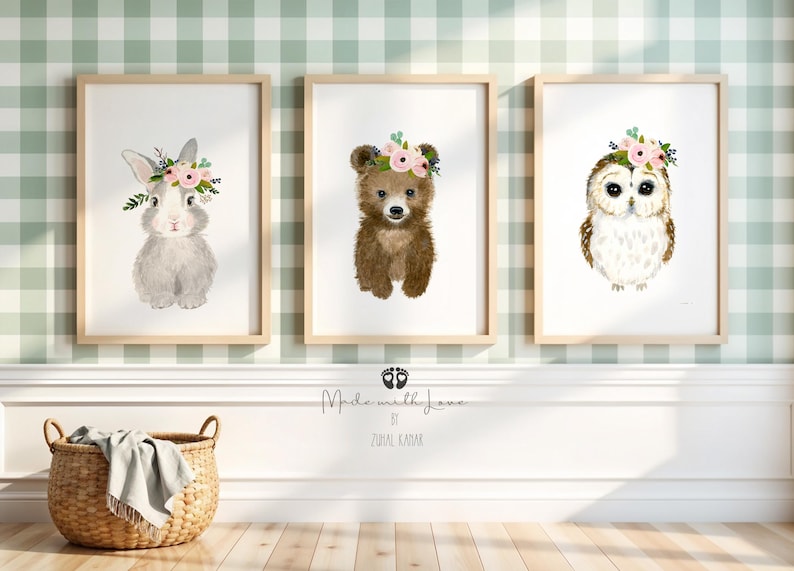 Eulenmalerei in Aquarell Optik, Eulenmalerei, Eulenmalerei, Blumenkinderzimmer, Babyparty-Dekor, Mädchen-Enkelgeschenk Bild 5